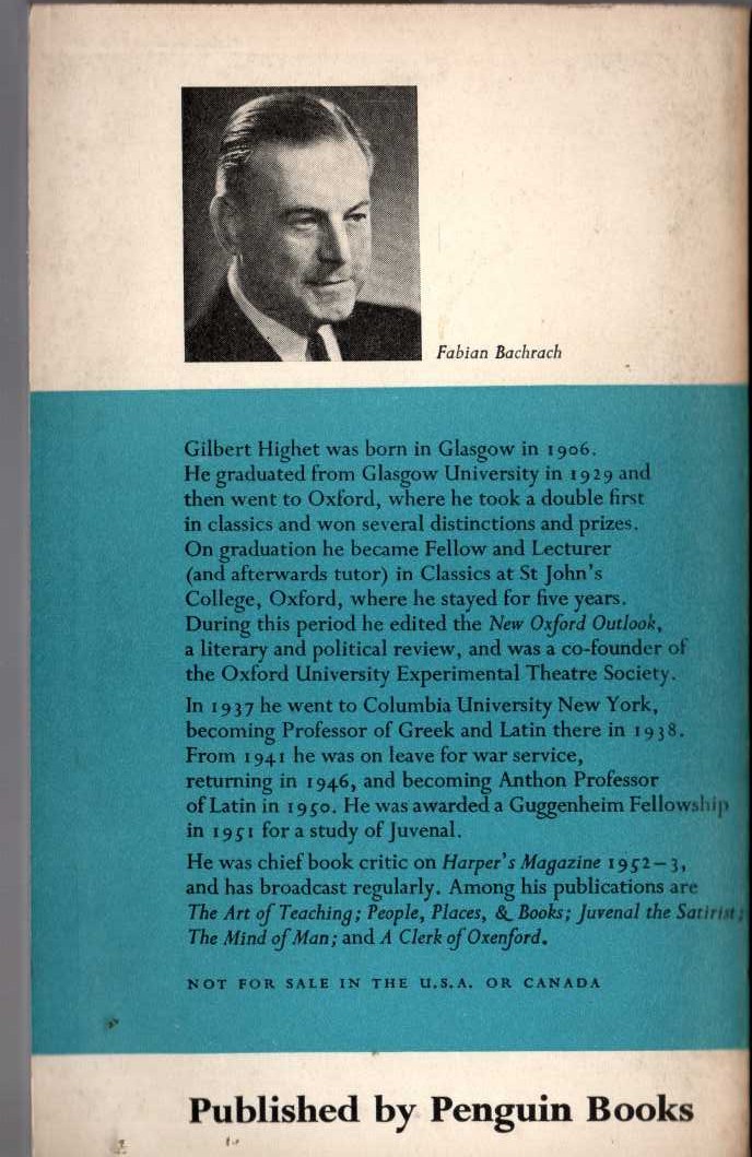 Gilbert Highet  POETS IN A LANDSCAPE magnified rear book cover image