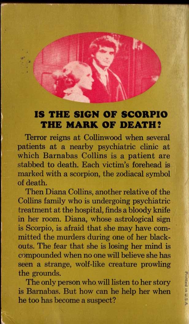 Marilyn Ross  BARNABAS, QUENTIN AND THE SCORPIO CURSE magnified rear book cover image