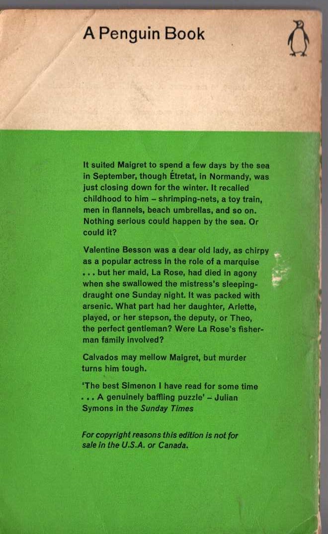 Georges Simenon  MAIGRET AND THE OLD LADY magnified rear book cover image