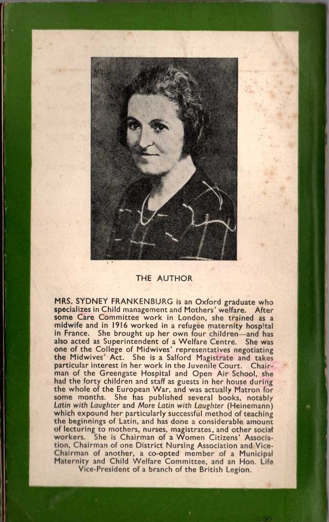 Mrs Sydney Frankenburg  COMMON SENSE IN THE NURSERY magnified rear book cover image
