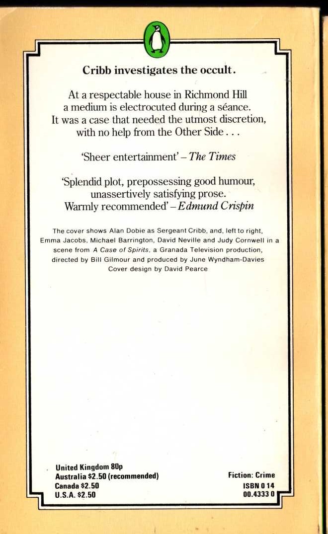 Peter Lovesey  A CASE OF SPIRITS (TV tie-in) magnified rear book cover image