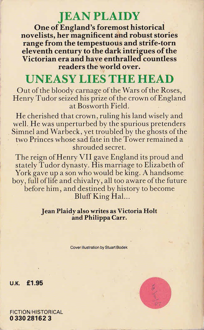 Jean Plaidy  UNEASY LIES THE HEAD magnified rear book cover image
