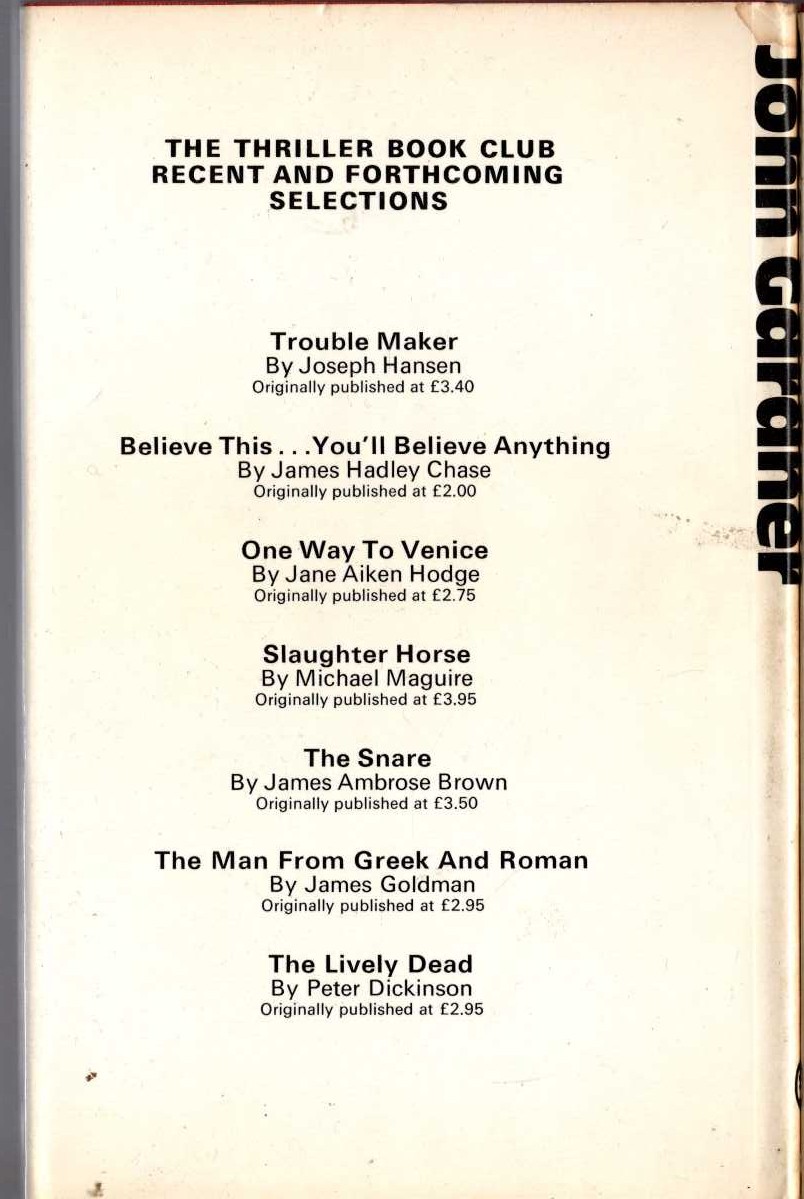 A KILLING FOR A SONG magnified rear book cover image