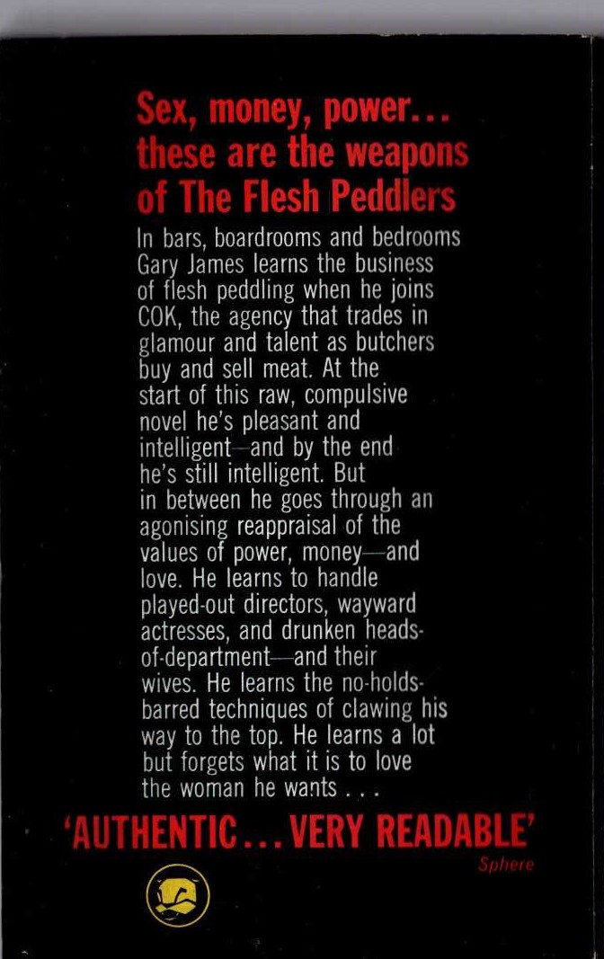 Stephen Longstreet  THE FLESH PEDDLERS magnified rear book cover image