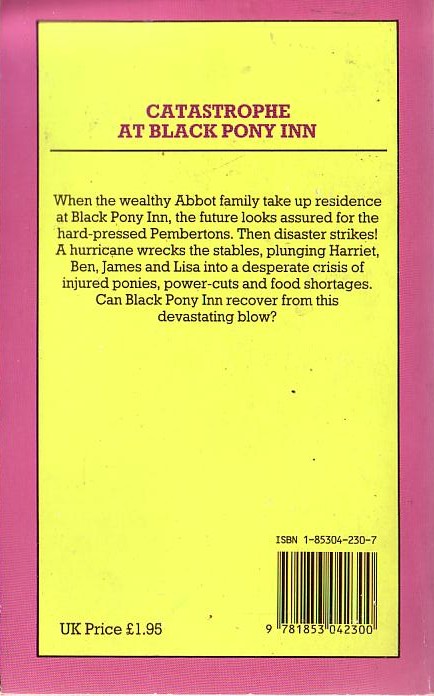 Christine Pullein-Thompson  CATASTROPHE AT BLACK PONY INN magnified rear book cover image