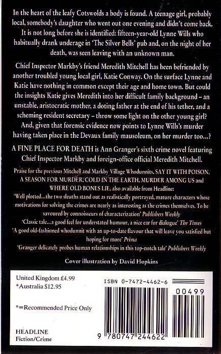 Ann Granger  A FINE PLACE FOR DEATH magnified rear book cover image