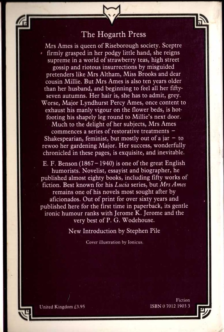 E.F. Benson  MRS AMES magnified rear book cover image