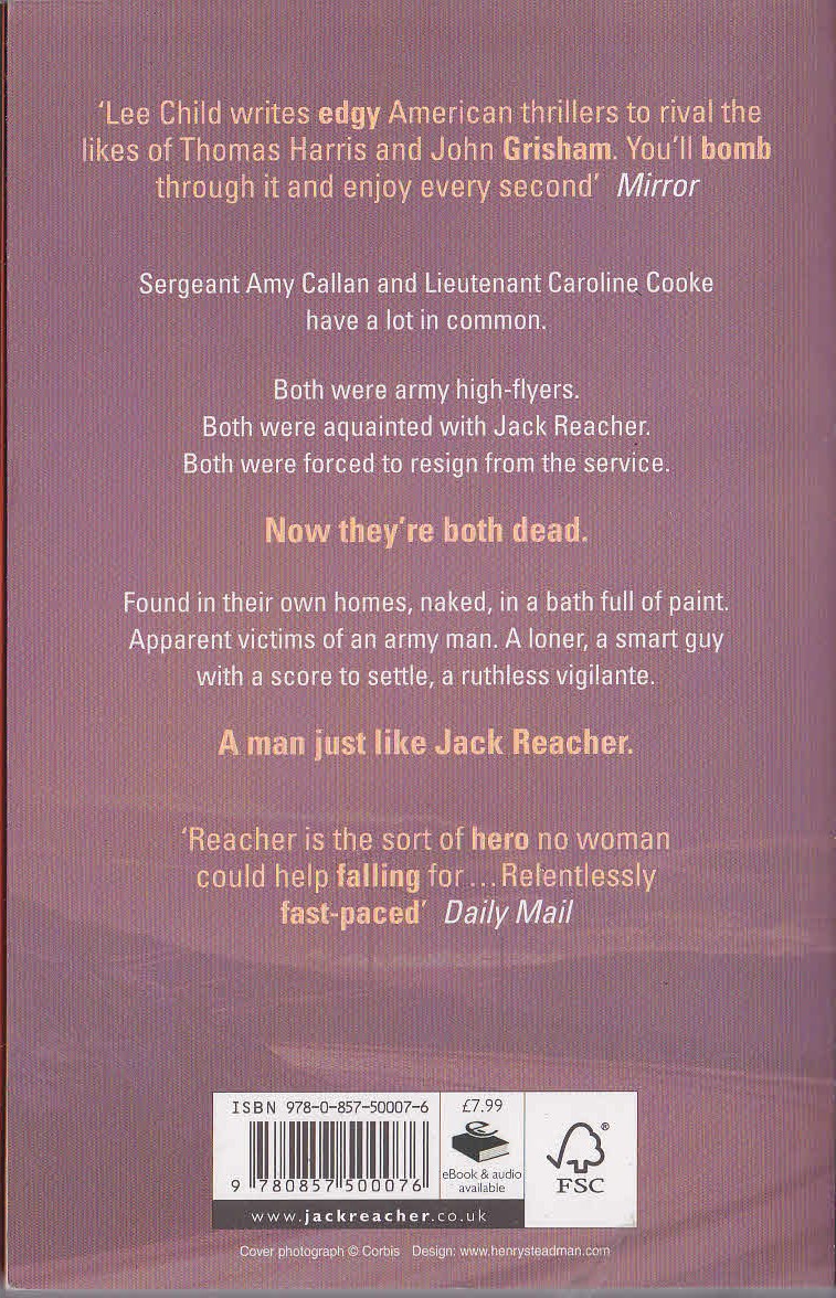 Lee Child  THE VISITOR magnified rear book cover image