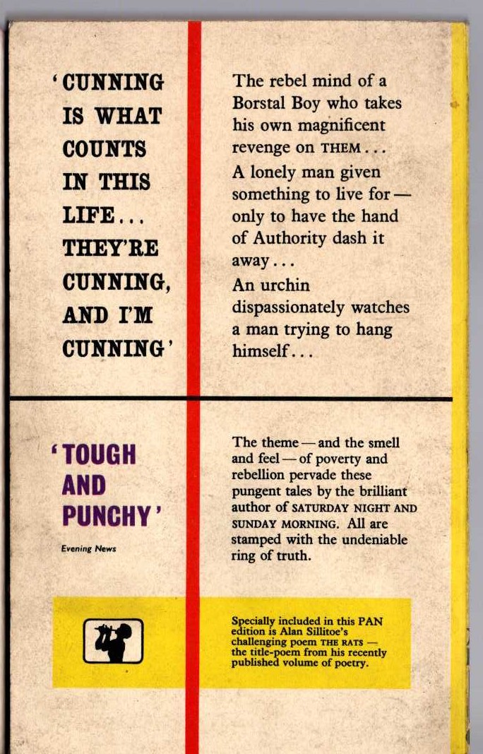 Alan Sillitoe  THE LONELINESS OF THE LONG DISTANCE RUNNER magnified rear book cover image