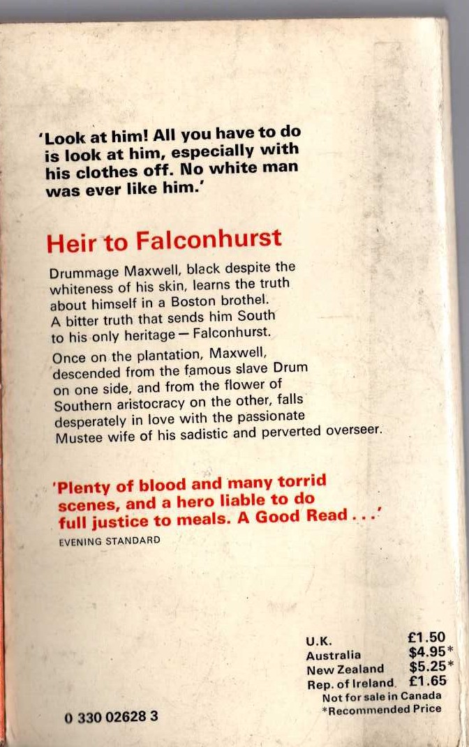 Lance Horner  HEIR TO FALCONHURST magnified rear book cover image