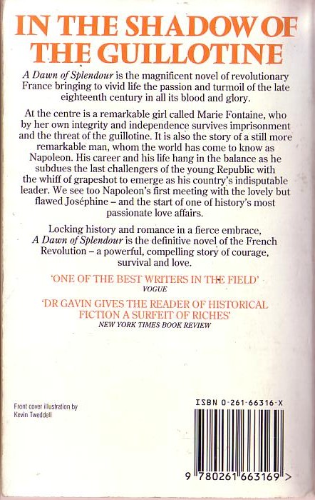 Catherine Gavin  A DAWN OF SPLENDOUR magnified rear book cover image