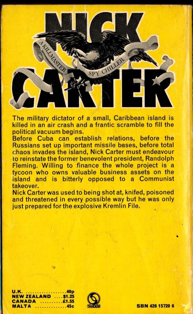 Nick Carter  THE KREMLIN FILE magnified rear book cover image