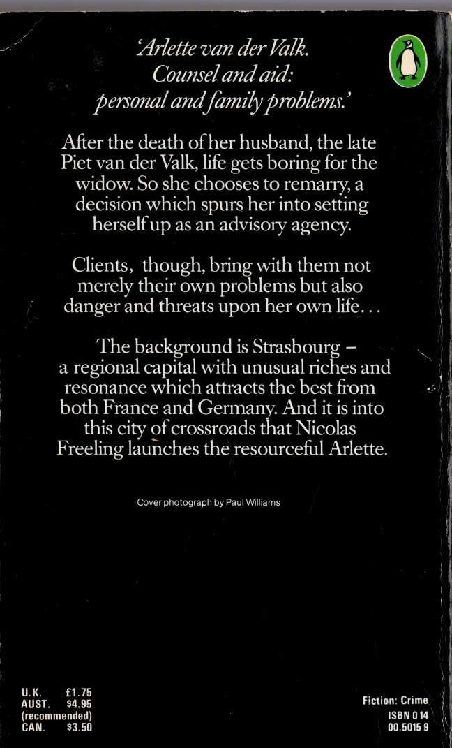 Nicolas Freeling  THE WIDOW magnified rear book cover image