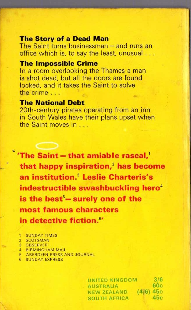 Leslie Charteris  ALIAS THE SAINT magnified rear book cover image