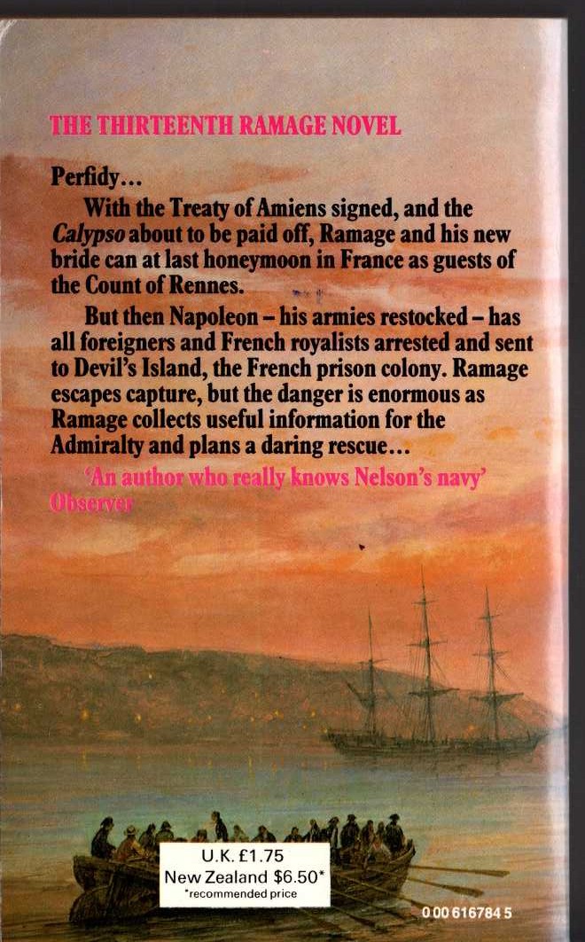 Dudley Pope  RAMAGE'S DEVIL magnified rear book cover image