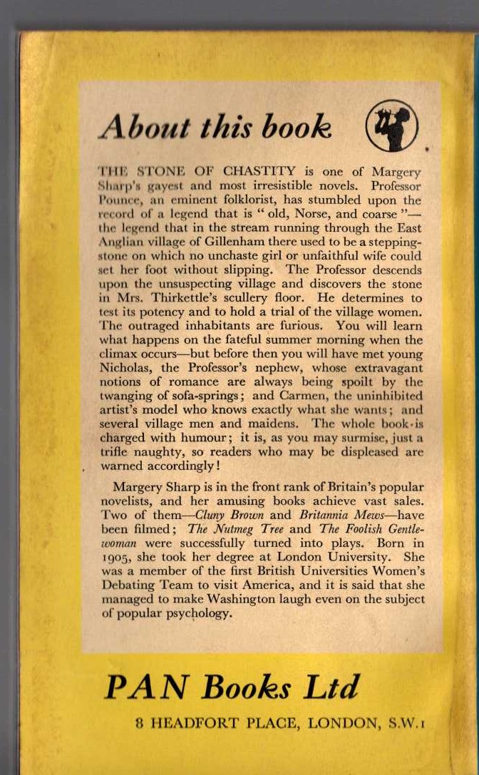 Margery Sharp  THE STONE OF CHASTITY magnified rear book cover image