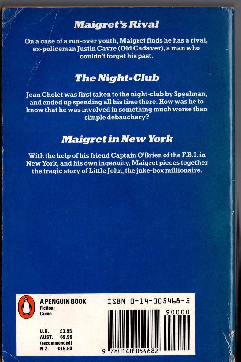 Georges Simenon  MAIGRET'S RIVAL plus THE NIGHT-CLUB and MAIGRET IN NEW YORK magnified rear book cover image