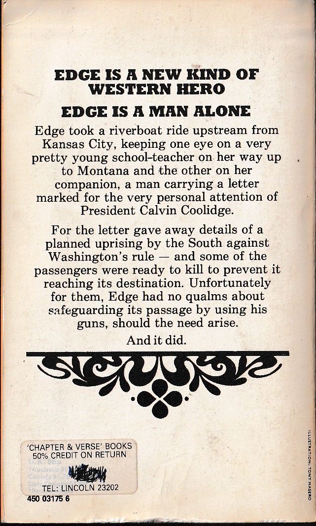 George G. Gilman  EDGE 23: ECHOES OF WAR magnified rear book cover image