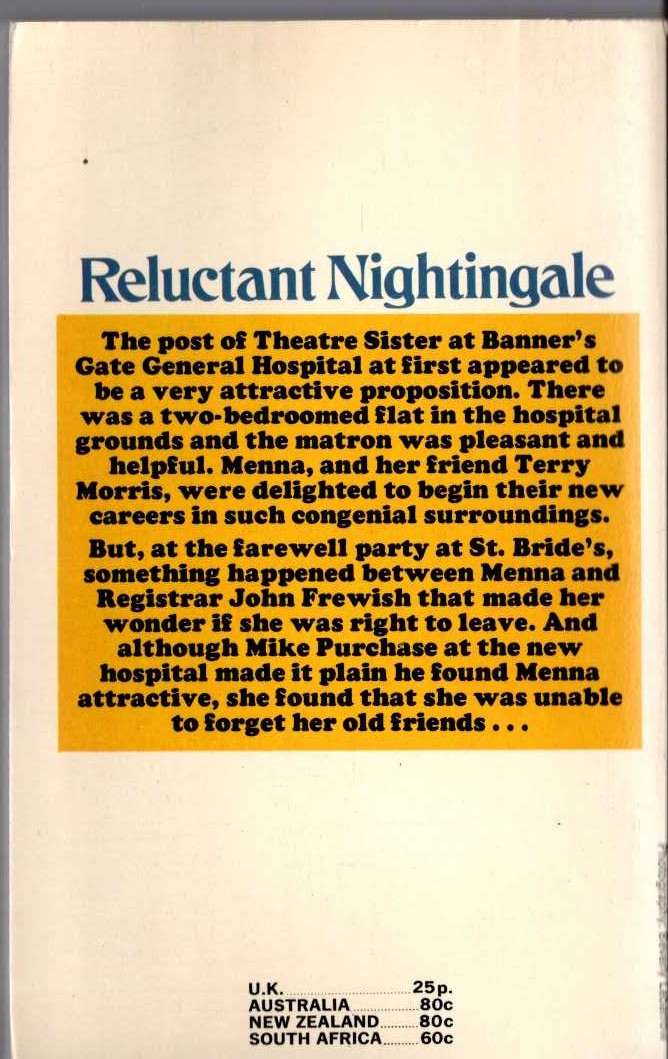 Kate Norway  RELUCTANT NIGHTINGALE magnified rear book cover image