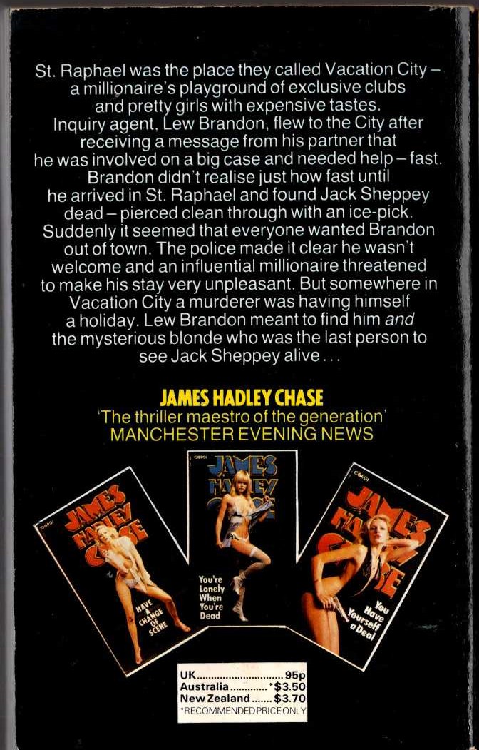 James Hadley Chase  THE GUILTY ARE AFRAID magnified rear book cover image