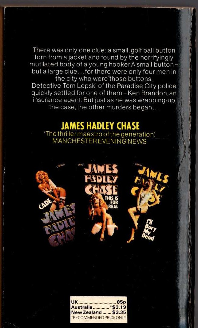 James Hadley Chase  YOU MUST BE KIDDING magnified rear book cover image