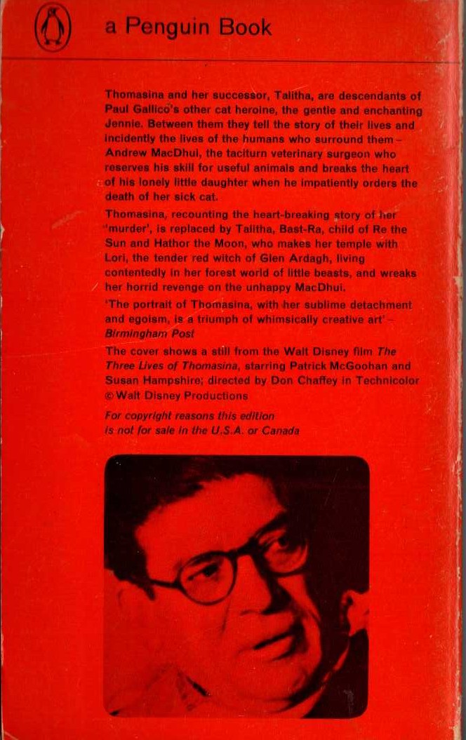 Paul Gallico  THOMASINA magnified rear book cover image