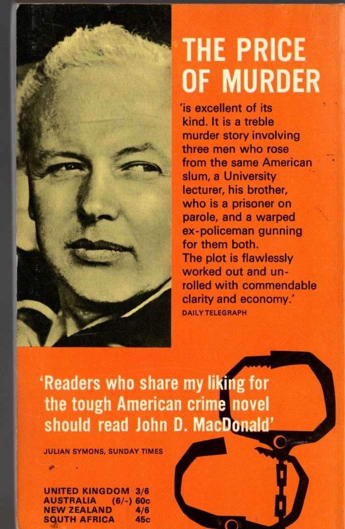 John D. MacDonald  THE PRICE OF MURDER magnified rear book cover image