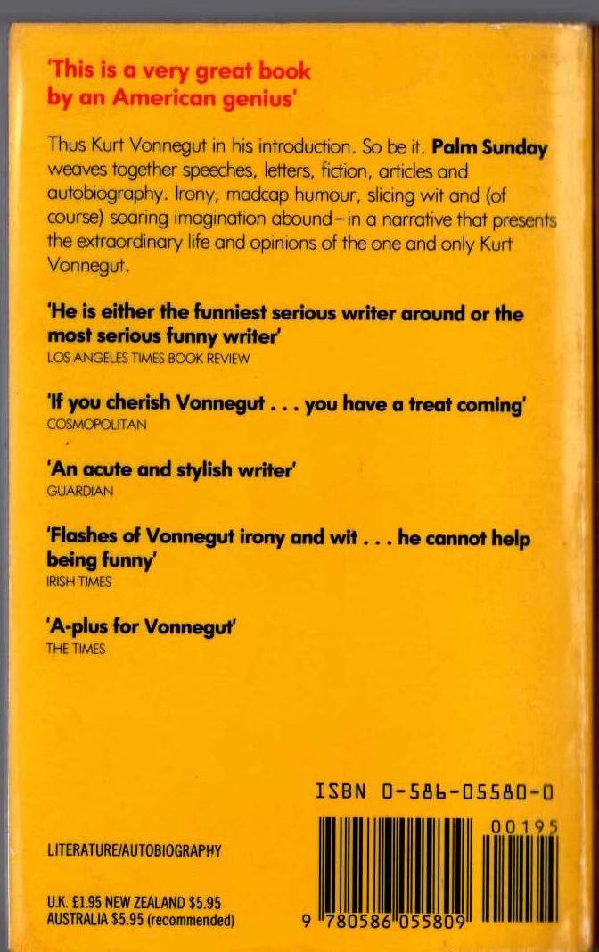 Kurt Vonnegut  PALM SUNDAY magnified rear book cover image