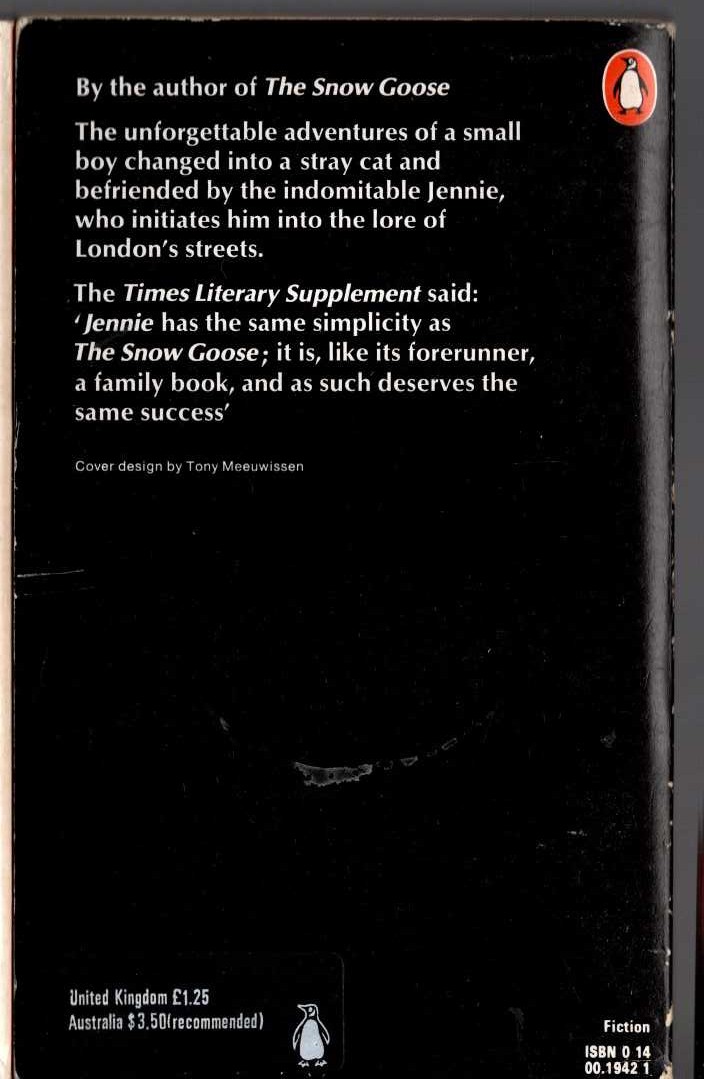 Paul Gallico  JENNIE magnified rear book cover image