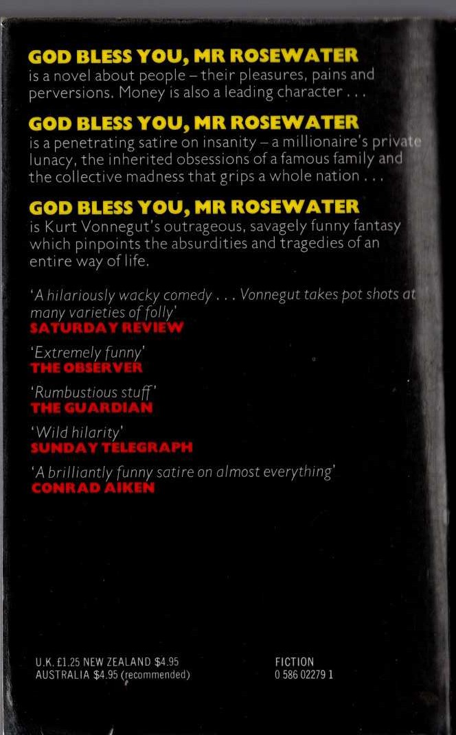 Kurt Vonnegut  GOD BLESS YOU, MR ROSEWATER magnified rear book cover image