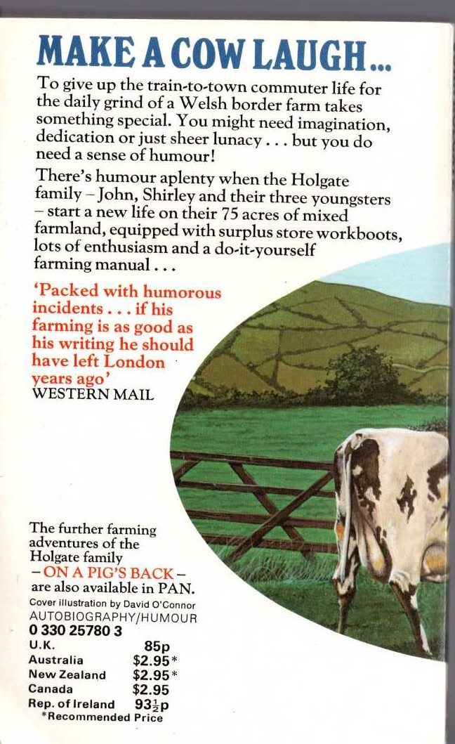 John Holgate  MAKE A COW LAUGH magnified rear book cover image