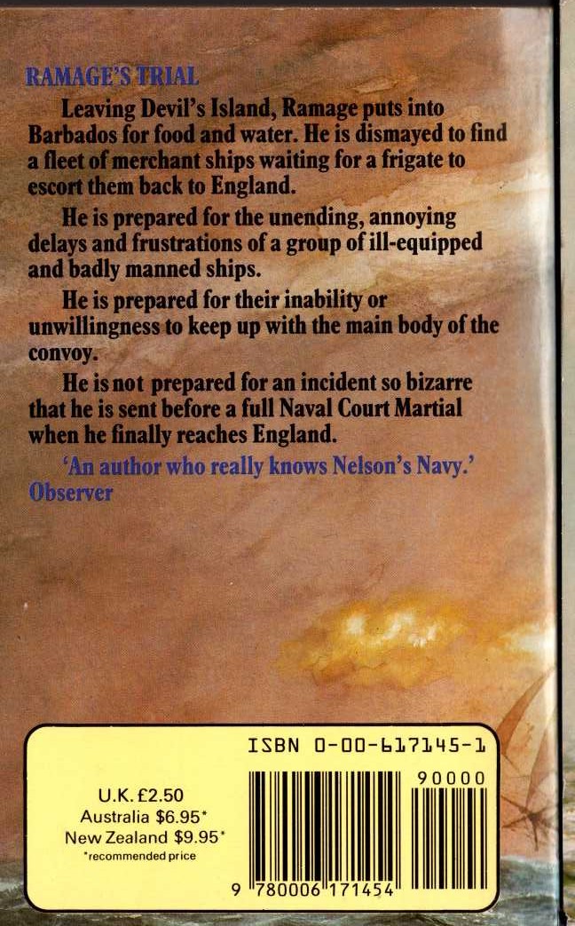 Dudley Pope  RAMAGE'S TRIAL magnified rear book cover image