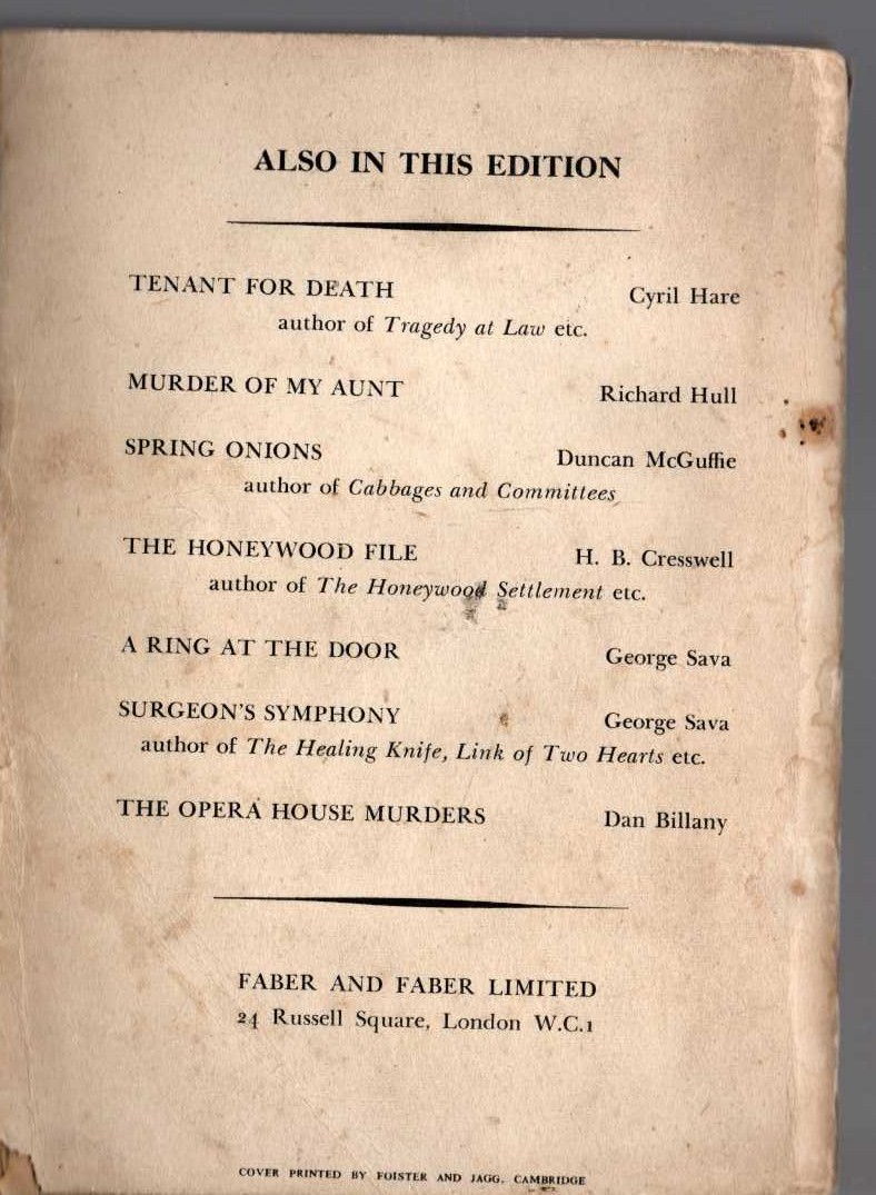 Dan Billany  THE OPERA HOUSE MURDERS magnified rear book cover image