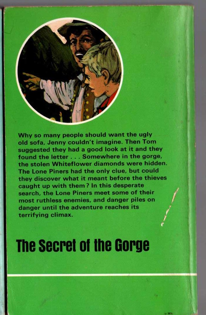 Malcolm Saville  THE SECRET OF THE GORGE magnified rear book cover image