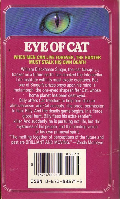 Roger Zelazny  EYE OF CAT magnified rear book cover image