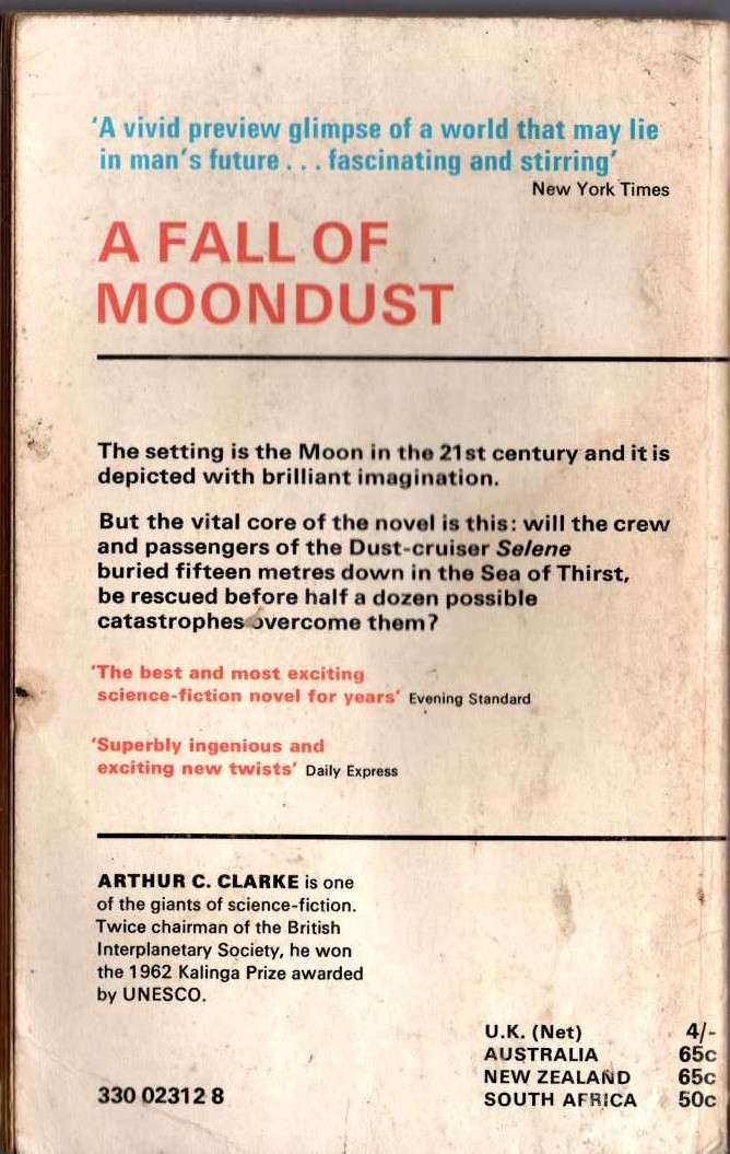 Arthur C. Clarke  A FALL OF MOONDUST magnified rear book cover image