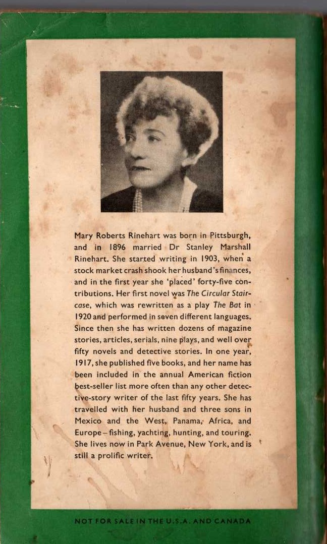 Mary Roberts Rinehart  THE YELLOW ROOM magnified rear book cover image