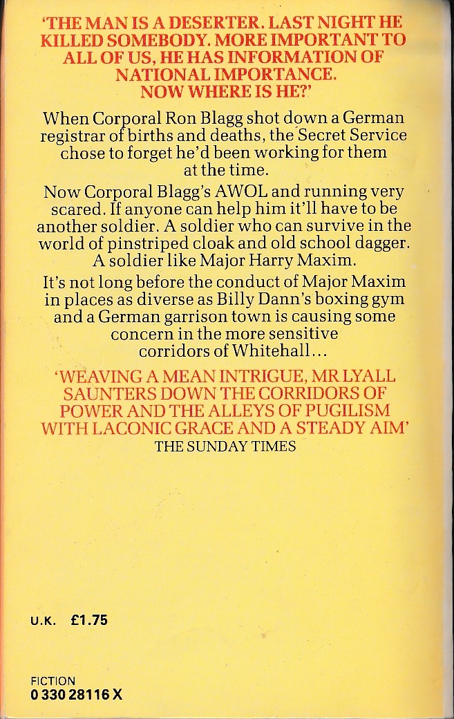 Gavin Lyall  THE CONDUCT OF MAJOR MAXIM magnified rear book cover image