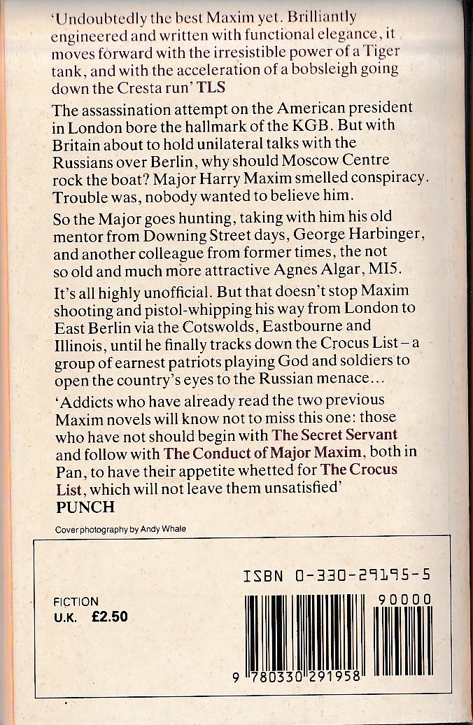 Gavin Lyall  THE CROCUS LIST magnified rear book cover image