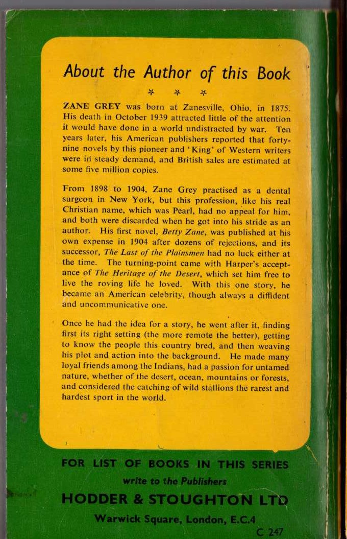 Zane Grey  THE TRAIL DRIVER magnified rear book cover image