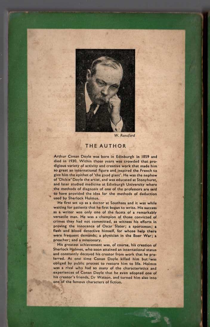 Sir Arthur Conan Doyle  MEMOIRS OF SHERLOCK HOLMES magnified rear book cover image