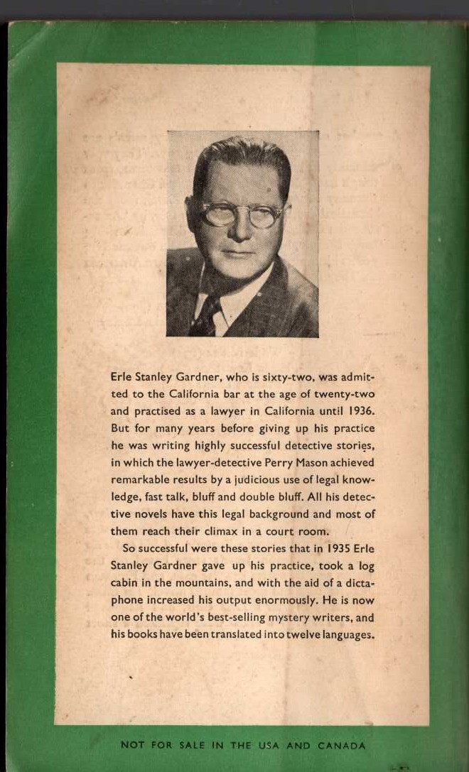 Erle Stanley Gardner  THE CASE OF THE BLACK-EYED BLONDE magnified rear book cover image