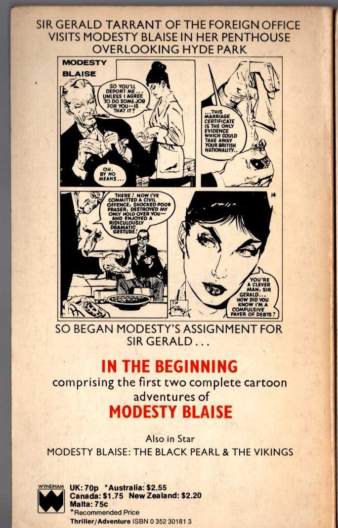 Peter O'Donnell  MODESTY BLAISE: IN THE BEGINNING magnified rear book cover image