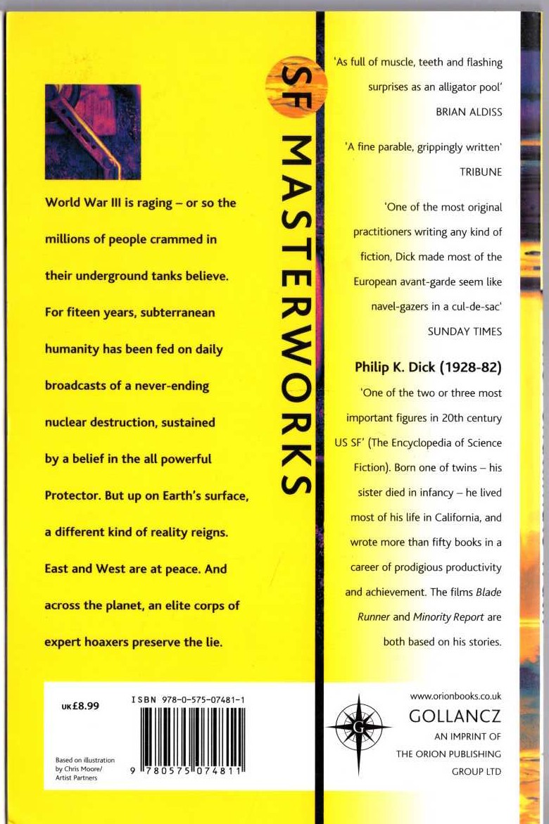 Philip K. Dick  THE PENULTIMATE TRUTH magnified rear book cover image
