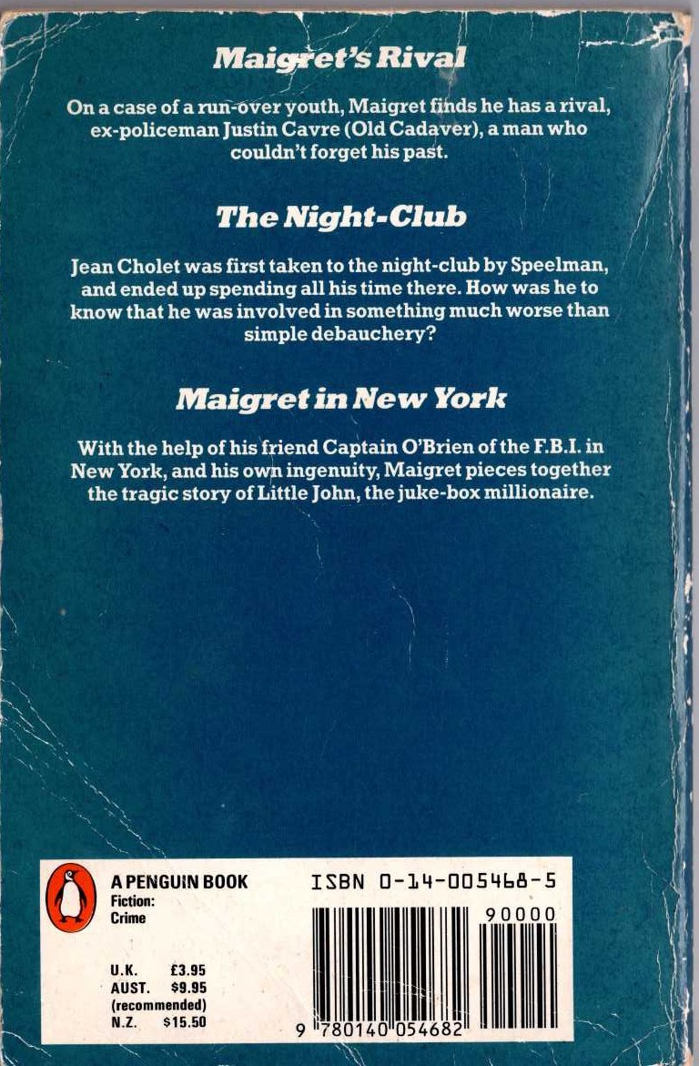Georges Simenon  MAIGRET'S RIVAL plus THE NIGHT-CLUB and MAIGRET IN NEW YORK magnified rear book cover image