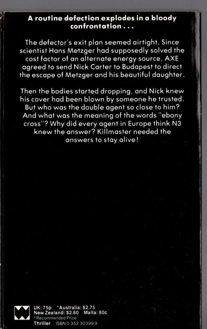 Nick Carter  THE EBONY CROSS magnified rear book cover image