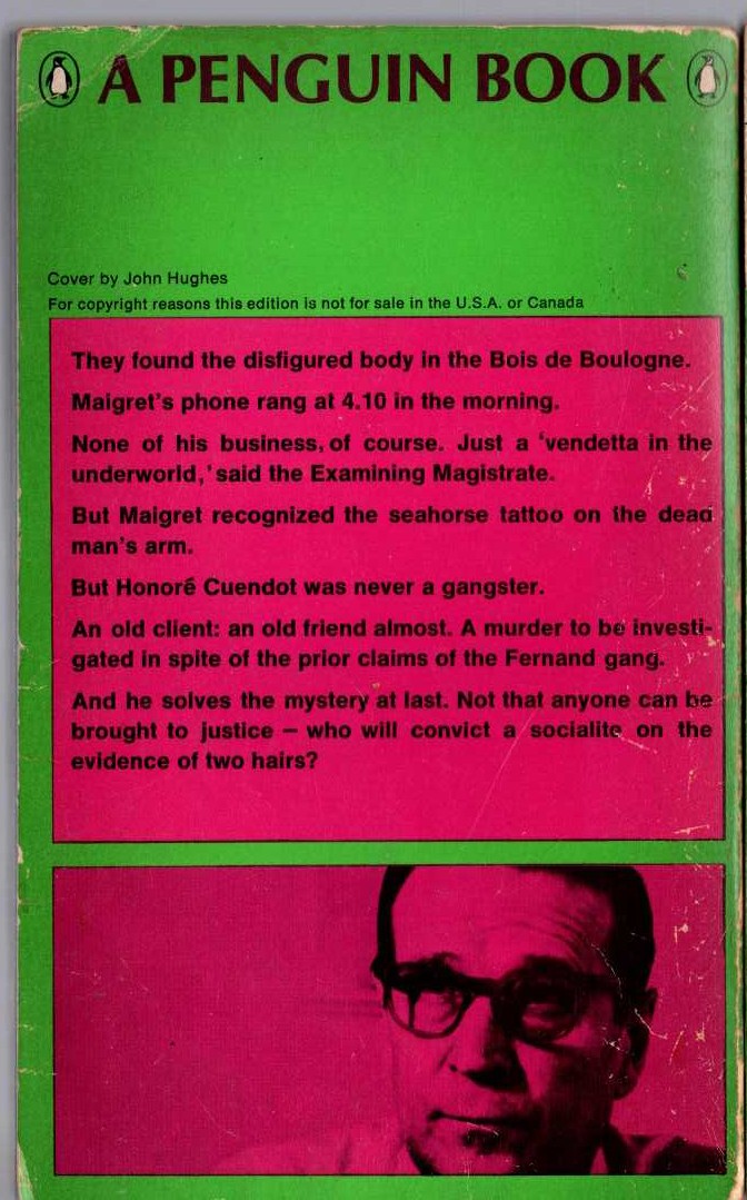 Georges Simenon  MAIGRET AND THE LAZY BURGLAR magnified rear book cover image
