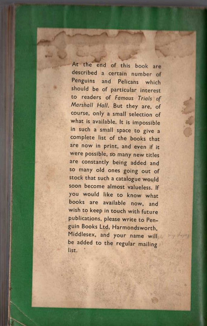 Edward Marjoribanks  FAMOUS TRIALS OF MARSHALL HALL magnified rear book cover image