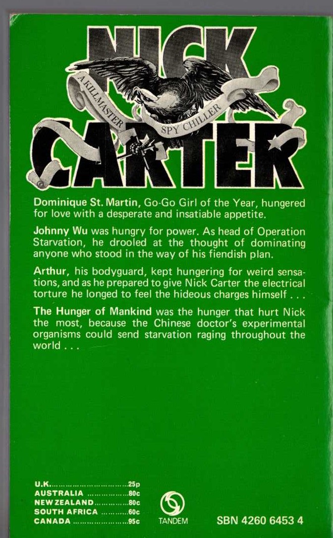 Nick Carter  OPERATION STARVATION magnified rear book cover image