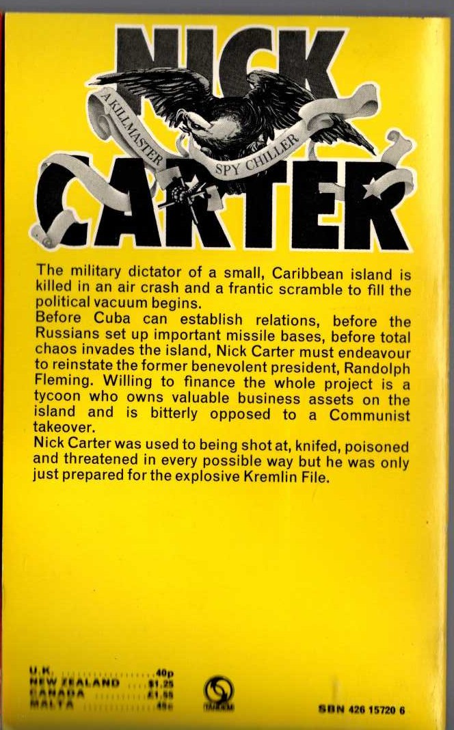 Nick Carter  THE KREMLIN FILE magnified rear book cover image